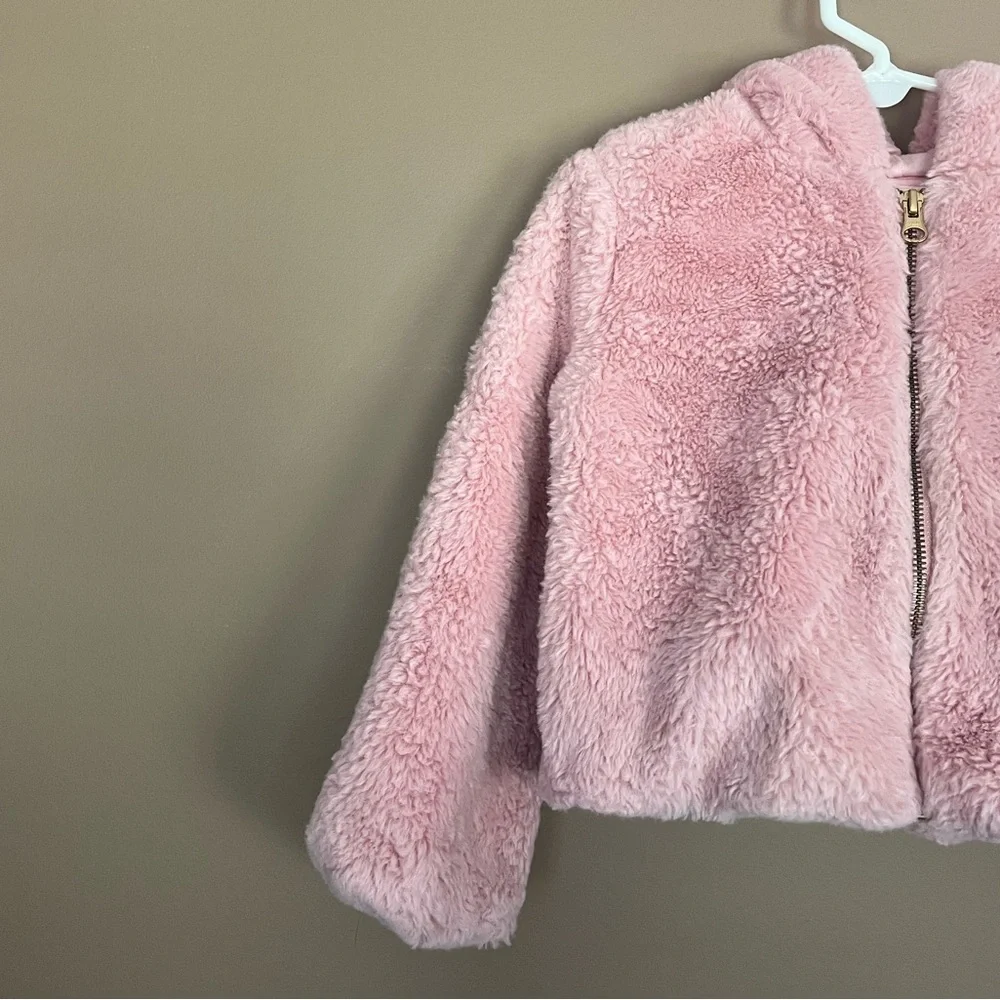 {OshKosh B'gosh} Faux Fur Hooded Jacket with Bubble Hem in PInk - Girls 5T